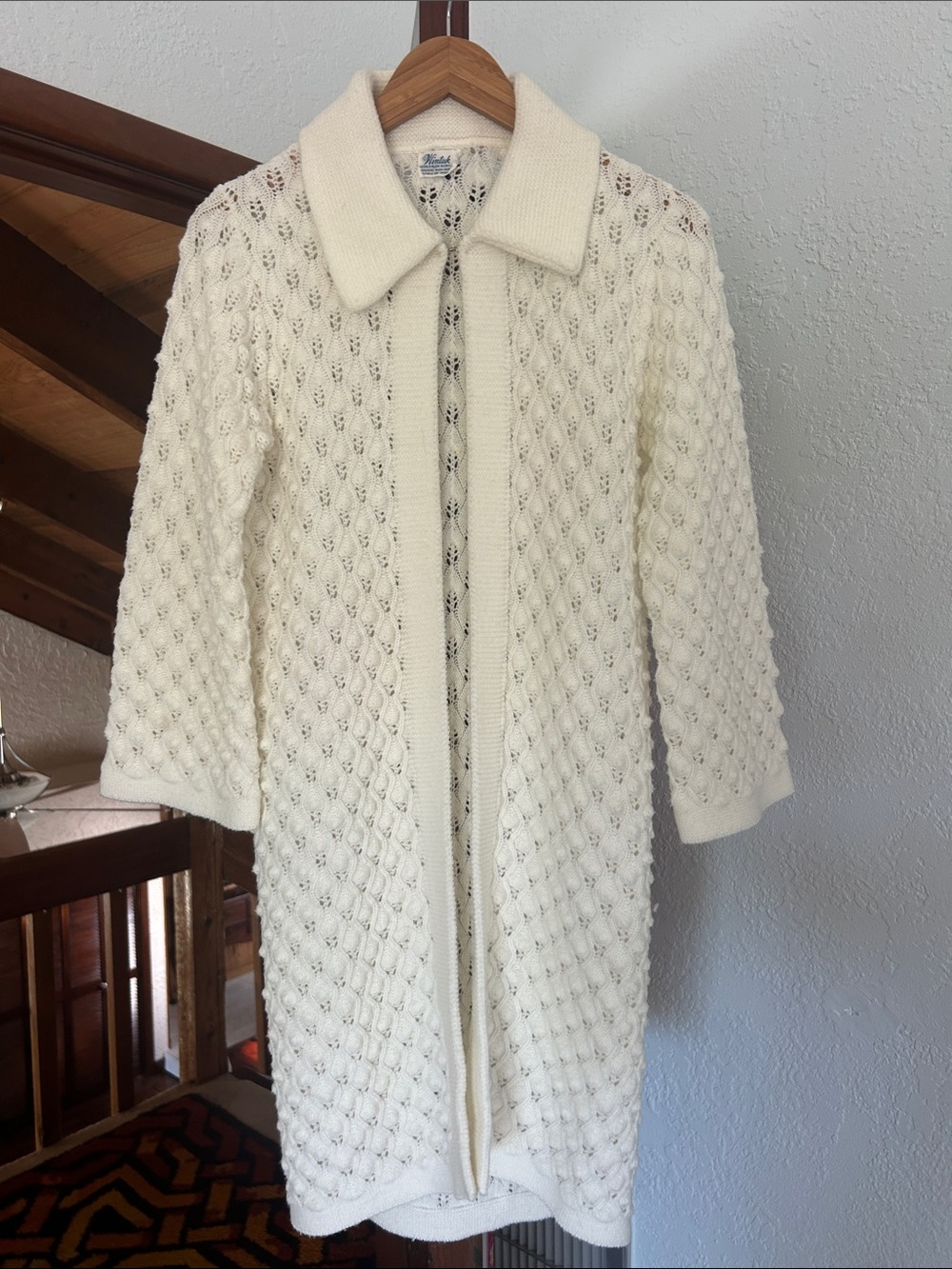 Vintage 1960s Wintuk Orlon Acrylic off white Long Sweater Jacket